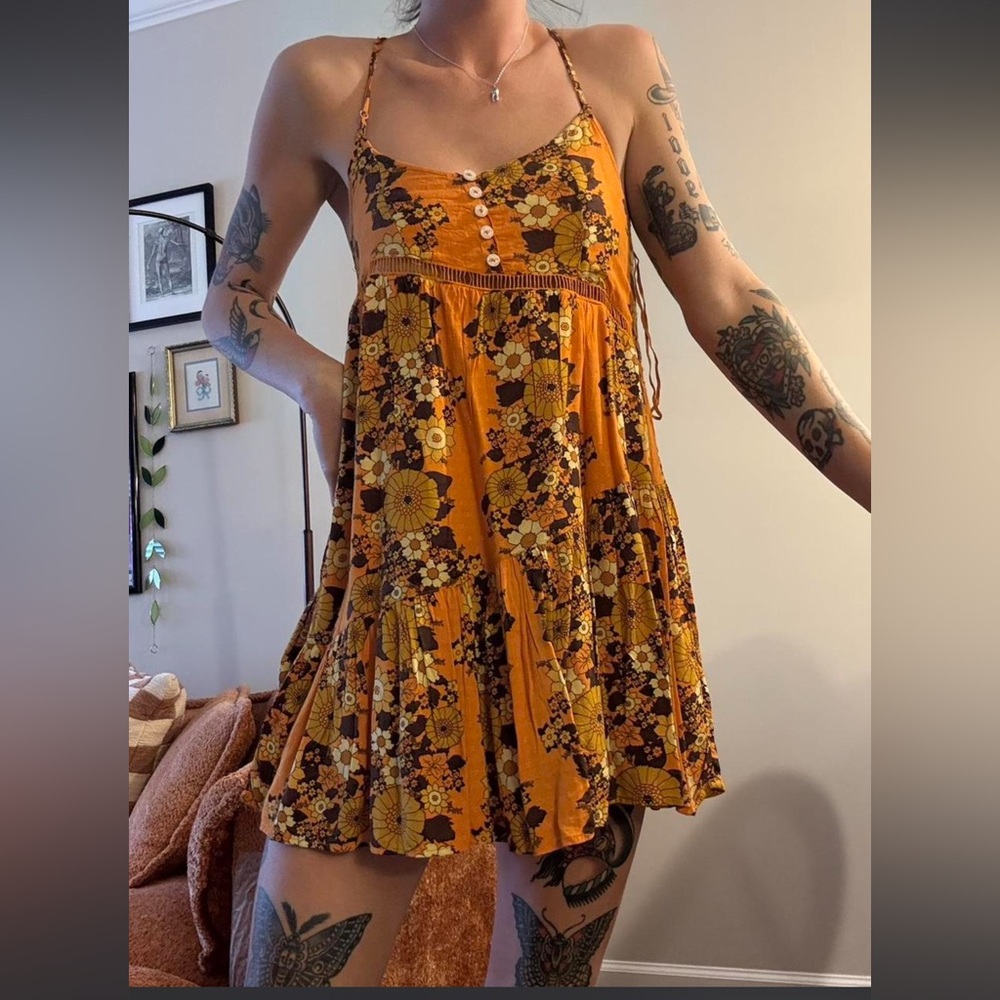 Urban Outfitters Orange Floral Mini Dress
